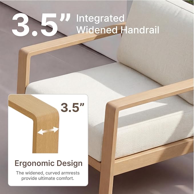 KISLOT Aluminum Outdoor Patio Furniture Armchairs,Outside Patio Sofa with Washable Thick Cushion, Patio Sofa Couch Set of 2 for Porch, Balcony, Deck, Yard,Wood-Grain Frame