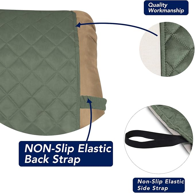 PureFit Reversible Quilted Recliner Sofa Cover, Water Resistant Slipcover Furniture Protector, Washable Couch Cover with Elastic Straps for Kids, Dogs, Pets (Small, Greyish Green/Beige) | Greyish Green/Beige, Water Resistant Couch Protector, Washable P...