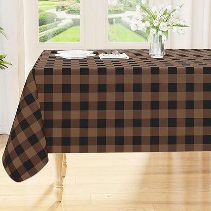 Smiry Picnic Table Cloth, Vinyl Tablecloths with Flannel Backing, 52"x70" | Waterproof Rectangle Table Cloth, Wipeable Buffalo Plaid Table Cover for Indoor and Outdoor (Black & Brown)