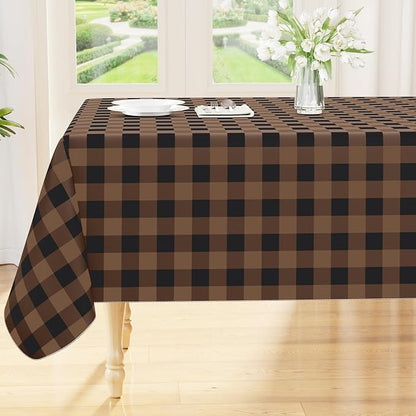 Smiry Picnic Table Cloth, Vinyl Tablecloths with Flannel Backing, 60"x102" | Waterproof Rectangle Table Cloth, Wipeable Buffalo Plaid Table Cover for Indoor and Outdoor (Black & Brown)