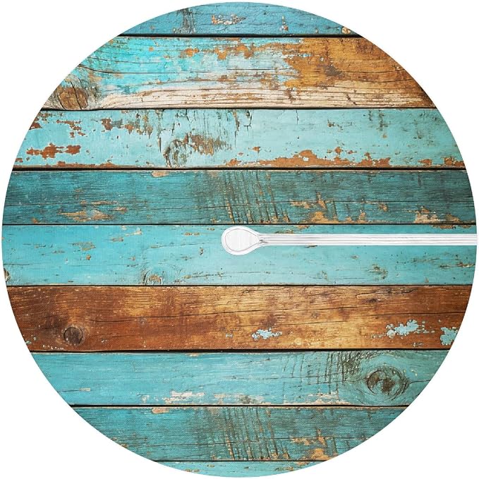 Teal Wooden Texture Outdoor Fitted Round Tablecloth with Umbrella Hole, 36"-44" Elastic Patio Table Cloth with Zipper Oil-Proof Waterproof Patio Table Cover for Picnic Party Spring Decoration