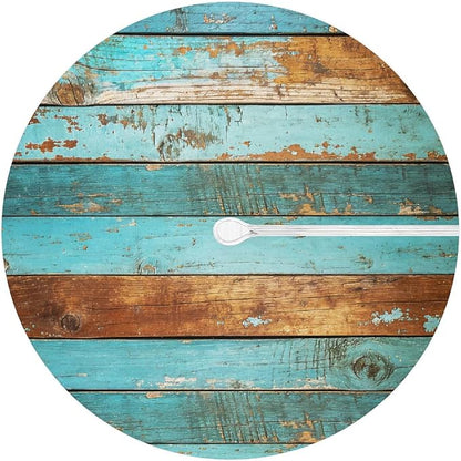 Teal Wooden Texture Outdoor Fitted Round Tablecloth with Umbrella Hole, 36"-44" Elastic Patio Table Cloth with Zipper Oil-Proof Waterproof Patio Table Cover for Picnic Party Spring Decoration