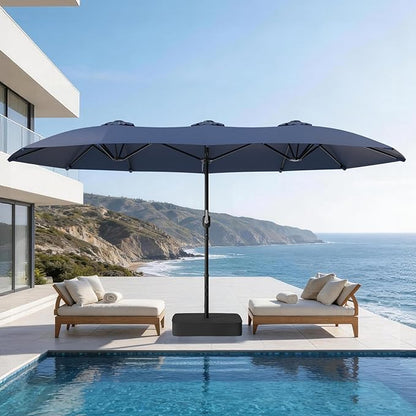 Suteck 15FT Patio Umbrella with Base Included, Dark Blue | Double-Sided, Crank Handle, UV & Fade Resistant Canopy, Poolside, Backyard, Deck, Market