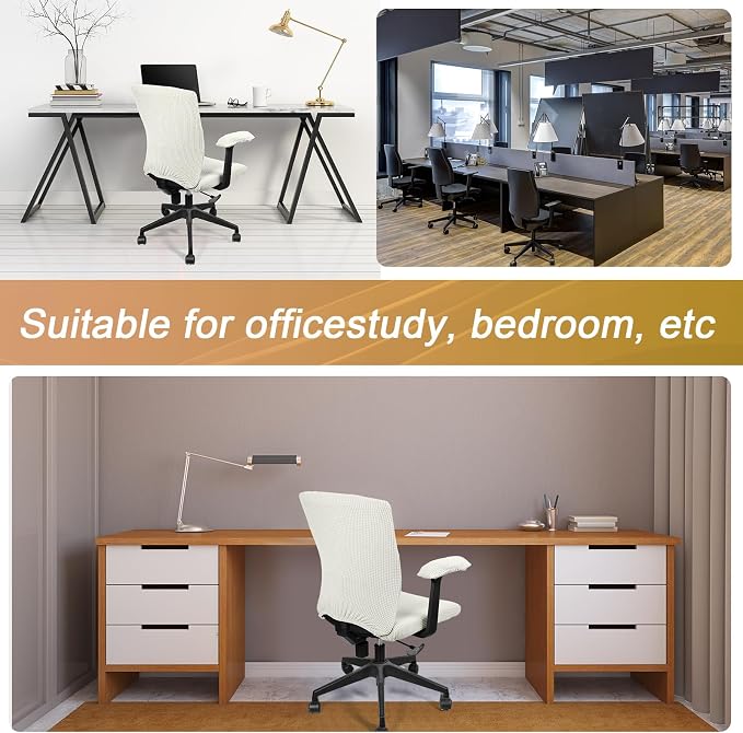 Tallew 4 Pcs Office Chair Covers Stretchable Armrest Seat,XL,Cream White | Universal Fit Office Desk Chairs, Protective Seat Backrest Slipcovers, Stretchable Prevent Wear, Easy Install for Rotating