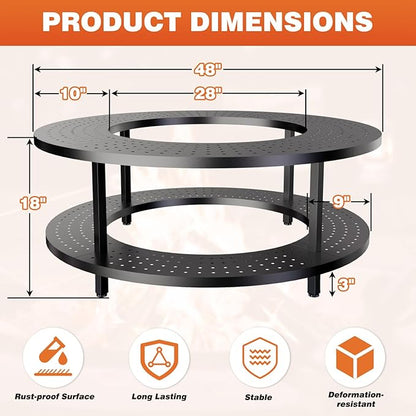 Fire Pit Surround Tabletop for Solo Stove Yukon 1.0 & 2.0, 48" Fire Pit Surround Tabletop with Wood Storage Shelf,Powder-Coated Steel Surround Tabletop with Extra Space