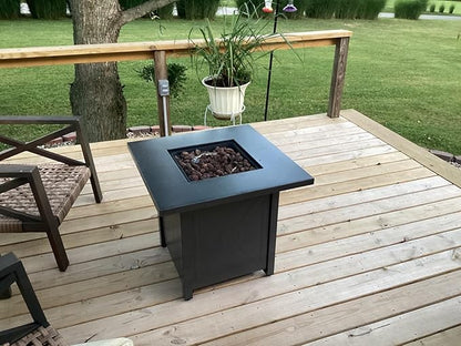 R.W.FLAME 28'' Propane Fire Pit Table, 40,000 BTU, Portable, with Lava Racks, Lid, Rain Cover, Smokeless for Outside Paito/Garden/Backyard