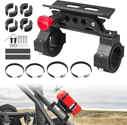 Quick Release Roll Bar Fire Extinguisher Mount Holder Bracket Kits Compatible with for UTV Polaris RZR Pioneer Can Am Maverick X3 Commander Talon ATV Jeep Wrangler with 1''-2'' Roll Cage