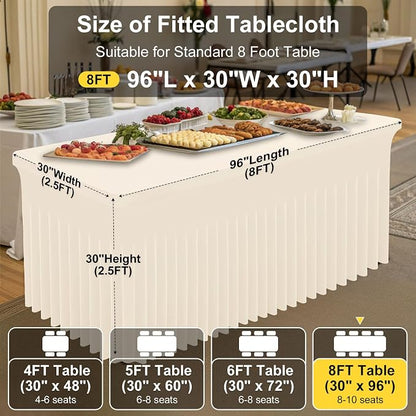 Smiry Spandex Elastic Fitted Table Cloth Skirt for 8FT Rectangle Table | Stretch Washable Table Cloth, Banquet Table Cover for Wedding, Party, Indoor & Trade Shows, (Beige, 96Lx30Wx30H)
