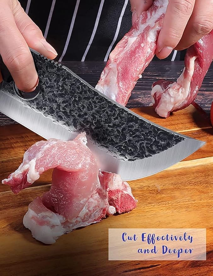 TIJERAS Butcher Knife for Meat Cutting, Japanese Hand Forged Meat Cleaver with Sheath, Full Tang Japanese Cleaver for Camping, BBQ, Birthday Gifts for Men Women