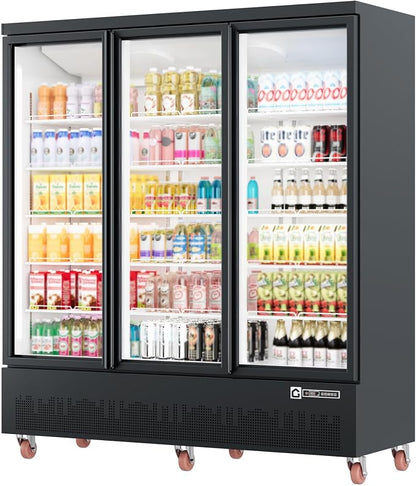 52.9 Cu.Ft Commercial Display Refrigerator,Glass Door Beverage Cooler with Adjustable Shelves,LED Lighting & Advertising Panel, Mobile Design,