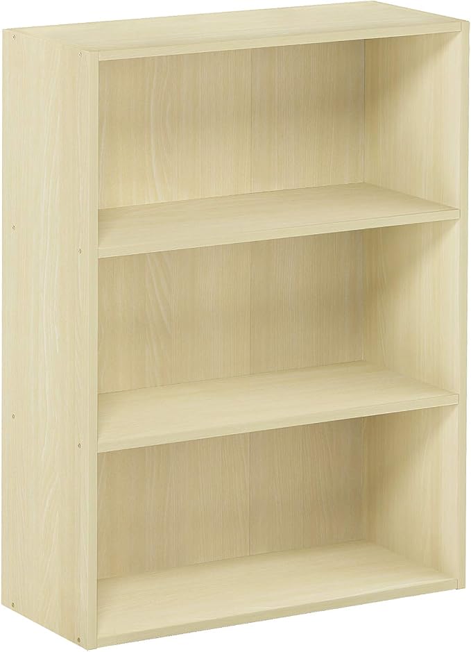 Furinno PASIR Book Shelf, 3-Tier Bookshelf, Storage Shelves Bookcase, 9.7 x 23.7 x 31.5, for Living Room, Bedroom, Home Office, Steam Beech
