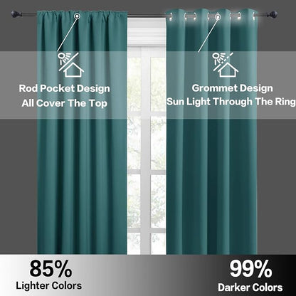 RYB HOME Blackout Curtains for Bedroom - Window Treatment Panels Thermal Insulating Privacy Curtains for Baby Nursery Family Room Kitchen Dining Room, 42 W x 45 L per Panel, Teal, 1 Pair