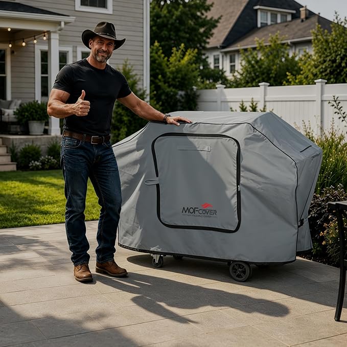 Exclusive Foldable 82 inch Grill Cover, 600D Heavy Duty XXL Outdoor BBQ Cover for 6 Burners Grill Weber Nexgrill CharBroil Monument, Gray