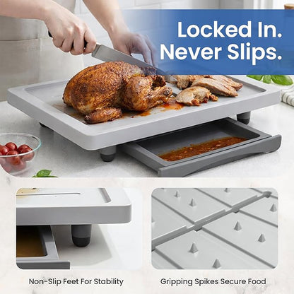 Large Cutting Board - Karving King Meal Prep System with Juice Groove, Spikes & Drip Tray - BPA Free Cutting Board - Patented Multi-Feature Design Carving Board - BBQ Essential & Kitchen Gifts