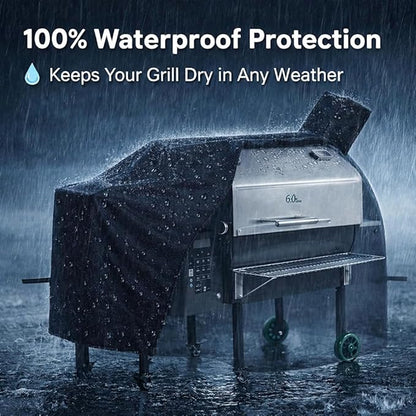 Grill Cover for Green Mountain Grills Daniel Boone Choice & Prime (GMG-3001), 600D Heavy-Duty Waterproof & Anti-UV BBQ Cover, Fade-Resistant Full-Length Patio Cover, 53.5 x 19.7 x 25 in, Black