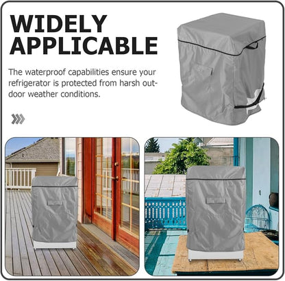 Outdoor Refrigerator Cover Heavy Duty Waterproof Polyester Freezer Cover with Top Zipper Grey Fits 29.5 X 29.1 X 22.4 Inch for Patio and Outdoor Kitchens