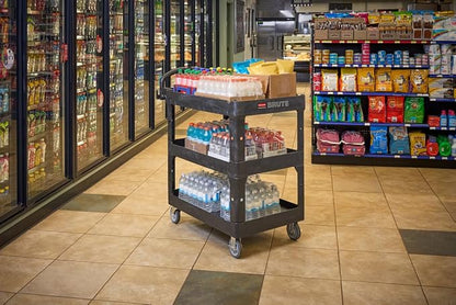 Rubbermaid Commercial Brute 3-Shelf Heavy-Duty Utility/Service Cart, Medium, High Storage, Lipped Shelves, Ergonomic Handle, 600 lb. Capacity, Ideal for Warehouse/Garage/Cleaning/Maintenance/Office