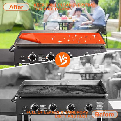 28'' Silicone Griddle Mat for Blackstone, Grade Griddle Cover for Heavy Duty Food, Full Protection from Dirt, Rust, Insects, and Leaves - All Season Use (Orange, 28 inch)