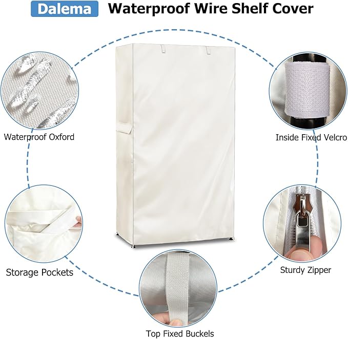 Storage Shelf Cover,Outdoor Heavy Duty 600D 48''W x 18''D x 72''H Dustproof Waterproof Shelf Covers for Wire Shelving,Storage Rack Cover with Zipper,White