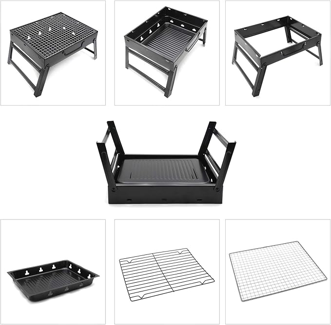 HongK- Small BBQ Barbecue Grill Large Folding Portable Charcoal Stove Camping Garden Outdoor [P/N: ET-COOK006-BK]