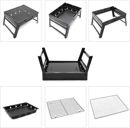 HongK- Small BBQ Barbecue Grill Large Folding Portable Charcoal Stove Camping Garden Outdoor [P/N: ET-COOK006-BK]