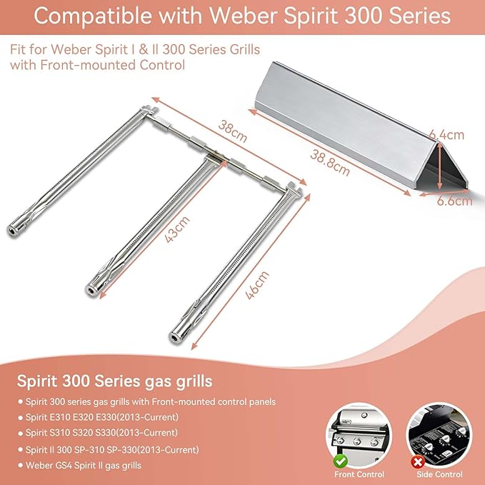 7636 Flavorizer Bars for Weber Spirit II E-310 & E-310 300 Series E320 E330 E315 S310 S320 S330 with Front Control, Stainless Steel Flavorizer Bars for Weber Spirit II GS4 67046 69797 68843, 5 Pack