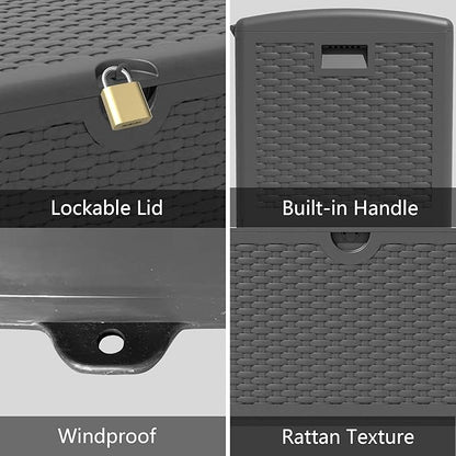 Outdoor Storage Box, 90 Gallon Lockable Resin Deck Box Waterproof, Patio Storage Bin for Furniture Cushion, Garden Tools and Pool Accessories, UV-Resistant Bench Cabinet for Outside, Black