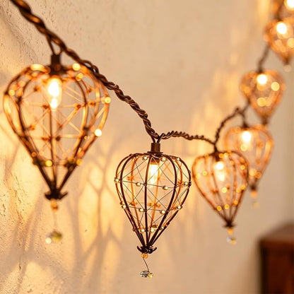 Outdoor Decorative String Lights, Beaded Copper Wire Teardrop Lantern String Lights, Incandescent Patio String Lights Plug in for Outside, Connectable Weatherproof for Home Pergola Bedroom Porch Party