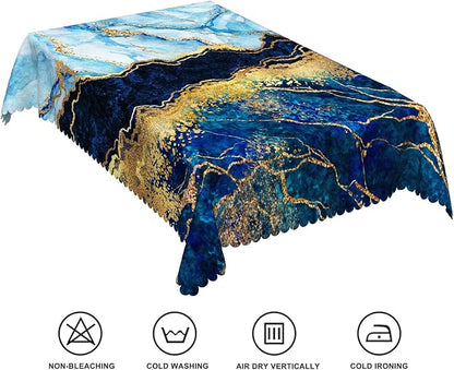 52x70inch Blue Marble Tablecloth Navy Blue Marble with Gold Crack Modern Luxury Ink Art Table Cloth Oil Proof Wrinkle Free Polyester Table Cover for Dining Room Kitchen Buffet Party Supplies