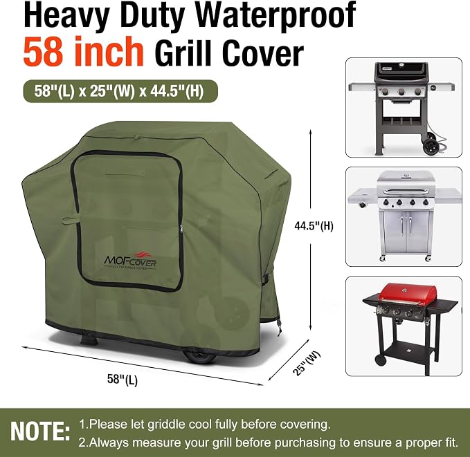 Exclusive Foldable 58 inch Grill Cover, 600D Heavy Duty Outdoor BBQ Cover for Weber Genesis II/EX/SX/LX 300 and Genesis 300 Series Weber 7130, 3-5 Burners Grill, Green