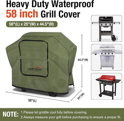 Exclusive Foldable 58 inch Grill Cover, 600D Heavy Duty Outdoor BBQ Cover for Weber Genesis II/EX/SX/LX 300 and Genesis 300 Series Weber 7130, 3-5 Burners Grill, Green