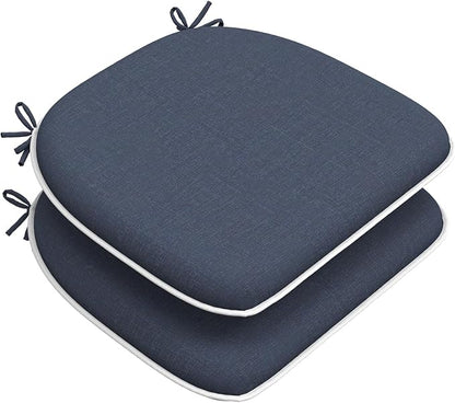DYTXIII Set of 2 Outdoor Chair Cushions with Ties,Water Repellent Patio Chair Pads 17"x 16" for Outdoor Furniture,Round Corner Seat Cushions for Garden Yard Kitchen Textured Navy