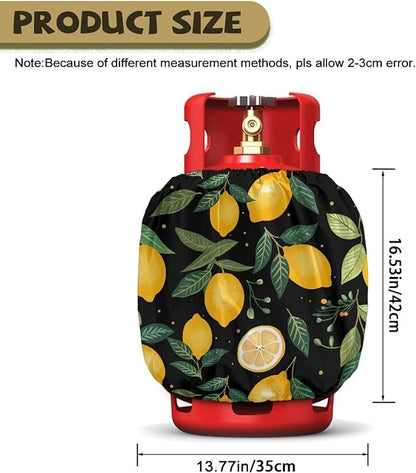 Propane Tank Cover 20lb Gas Tank Cover Outdoor 600D Heavy Duty Waterproof Covers Fits Standard 20 lb Cylinder, 13.7'' x 16.5'' Lemon Leaf