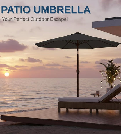9FT Auto-Tilt Patio Umbrella|Outdoor Market Table Umbrella with 8 Fiberglass Ribs for Pool,Deck&Backyard