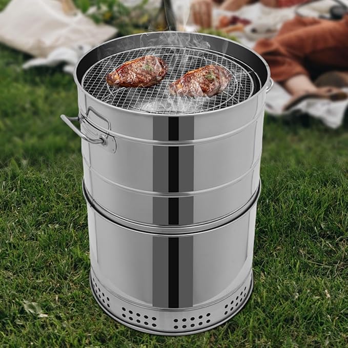 DNYSYSJ Large Portable Charcoal Grills, Barril Para Asar Carne with 360°Cooking & 50 Skewers, Boiling Pot Barbecue Smoker Grill for Travel, Outdoor Cooking and BBQ, 26 Inch