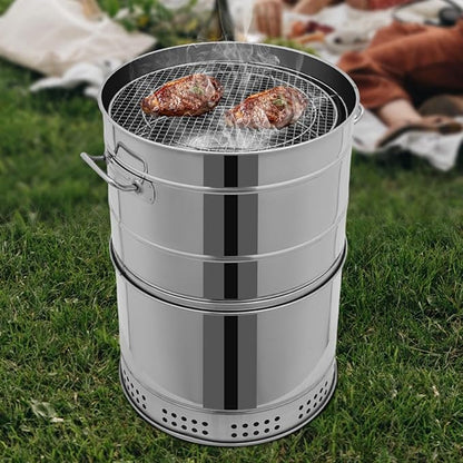 DNYSYSJ Large Portable Charcoal Grills, Barril Para Asar Carne with 360°Cooking & 50 Skewers, Boiling Pot Barbecue Smoker Grill for Travel, Outdoor Cooking and BBQ, 26 Inch
