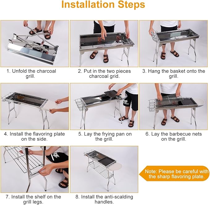 Grill Stand, Lightweight Portable Folding Table for BBQs and Camping, Folding BBQ Grill for Camping, Portable Charcoal Grill, Foldable Barbecue Grill, Stainless Steel BBQ Grill for Outdoor
