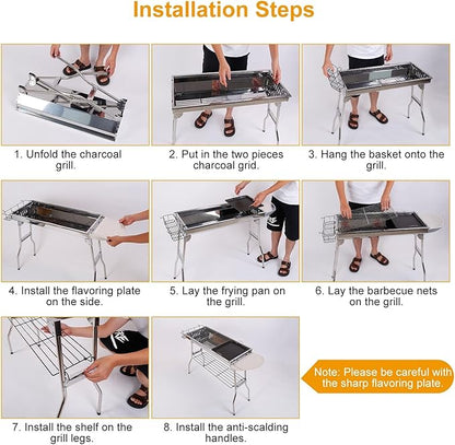 Grill Stand, Lightweight Portable Folding Table for BBQs and Camping, Folding BBQ Grill for Camping, Portable Charcoal Grill, Foldable Barbecue Grill, Stainless Steel BBQ Grill for Outdoor