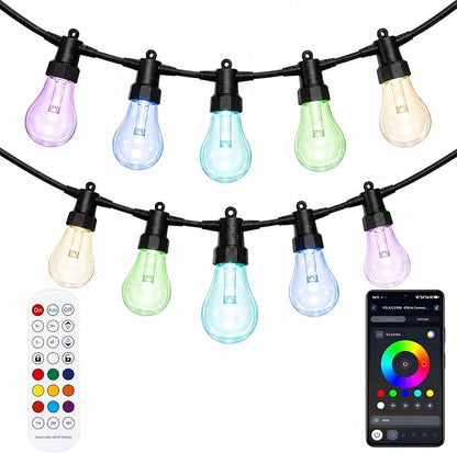 27FT Outdoor String Lights, RGBW LED String Lights Outdoor with APP & RF Remote Control, Color Changing Patio Lights Outdoor Waterproof IP65, for Backyard Garden Party Wedding Christmas Decor