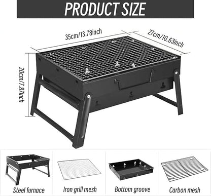 Portable Charcoal Grill with Grate 13.8x10.6x7.9'' Thickened Charcoal Grill Even Burning Foldable BBQ Grill with Handle Perfect for On-the-Go Barbecue of 1-3 Small Charcoal Grill