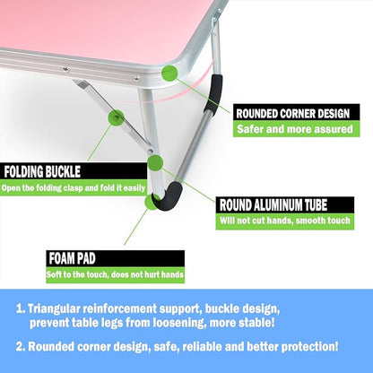 Portable Folding Table - Small Outdoor Folding Table, Suitable for Travel, Camping, Beach, Barbecue, Picnic, Party, Patio (Pink)