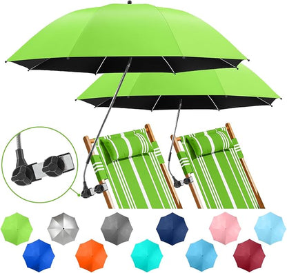 2 PACK Beach Umbrella with Clamp, 360 ° Adjustable Umbrellas for Chair, UPF50+ Umbrella for Beach Chair, Patio Chair, Wheelchair, Camping Chair, Golf Carts (Chair Not Included)