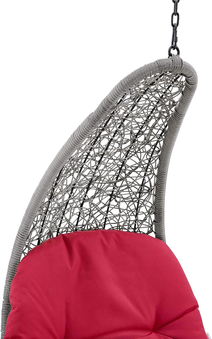 Modway Landscape Wicker Rattan Outdoor Patio Porch Chaise Lounge Hanging Swing Chair in Light Gray, Red