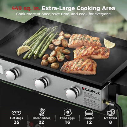 CAMPLUX Flat Top Griddle, Propane gas outdoor grill Griddle Cooking Station for Camping,BBQ,Tailgating or Picnicking, Stainless Steel, Silver, Black