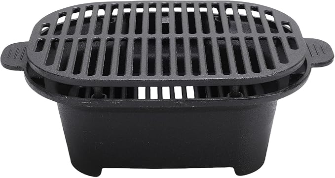 AMONIDA Hibachi Grill, Cast Iron Charcoal Grill, Portable BBQ Grills with Adjustable Grate, Ideal for Camping, Balcony & Backyard