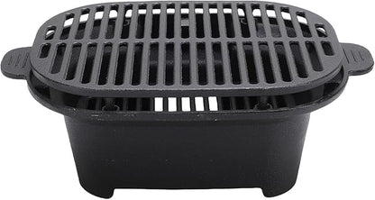 AMONIDA Hibachi Grill, Cast Iron Charcoal Grill, Portable BBQ Grills with Adjustable Grate, Ideal for Camping, Balcony & Backyard