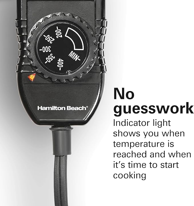 Hamilton Beach 200 Sq. In. Electric Griddle With Adjustable Temperature for 200 to 400 degrees, PTFE & PFOA Free Durathon Ceramic Reversible Nonstick Surface, Black (38522)