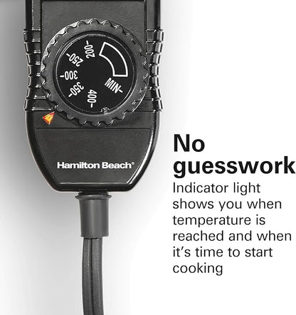 Hamilton Beach 200 Sq. In. Electric Griddle With Adjustable Temperature for 200 to 400 degrees, PTFE & PFOA Free Durathon Ceramic Reversible Nonstick Surface, Black (38522)
