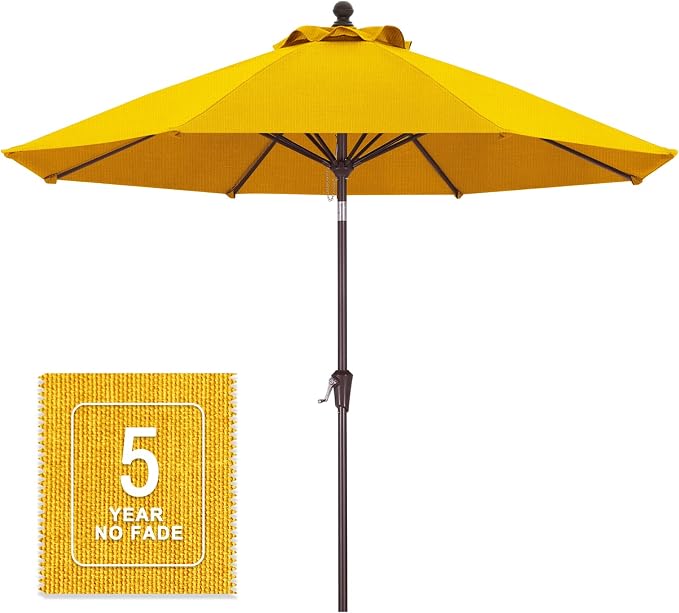 MASTERCANOPY 9ft Olefin 5-Year-Non-Fading Patio Umbrella Yellow | UV/Water/Fade-Resistant Canopy, Vented Top, 8 Fiberglass Ribs – Ideal For Deck, Yard, Market