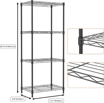 M MZG 4 Tiers Shelf Metal Storage Shelves Wire Rack Closet Organizers for Garage Kitchen Bathroom Laundry Black 11.8" D x 17.7" W x 41.9" H
